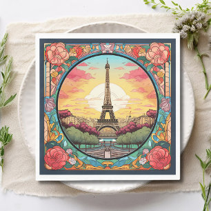 Parisian Sunset Eifel Tower Paris French Floral Napkin