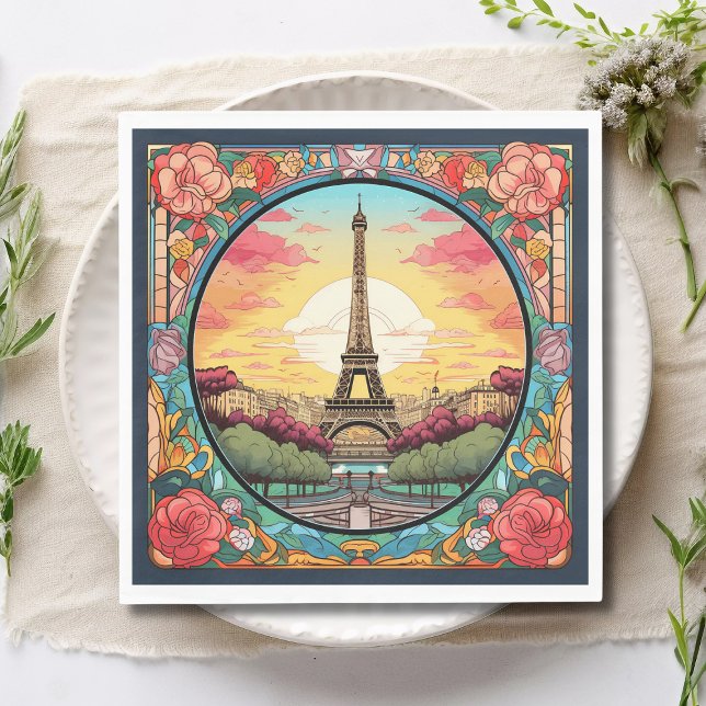 Parisian Sunset Eifel Tower Paris French Floral Napkin (Creator Uploaded)
