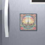 Parisian Sunset Eifel Tower Paris French Floral Stone Magnet<br><div class="desc">Bright Parisian Sunset Eifel Tower Paris French France Floral Magnets features an art deco style Paris sunset with the Eifel Tower in a bold floral frame. Created by Evco Studio www.zazzle.com/store/evcostudio</div>
