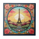 Parisian Sunset Eifel Tower Paris French Floral Tile<br><div class="desc">Bright Parisian Sunset Eifel Tower Paris French France Floral Decorative Tiles features an art deco style Paris sunset with the Eifel Tower in a bold floral frame. Created by Evco Studio www.zazzle.com/store/evcostudio</div>