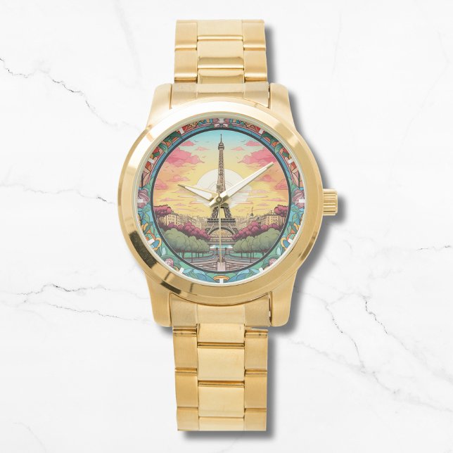 Parisian Sunset Eifel Tower Paris French Floral Watch (Creator Uploaded)
