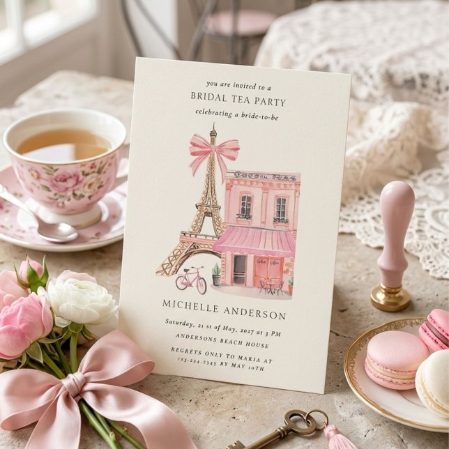 Parisian Tea Party QR Code Bridal Shower Invitation (Creator Uploaded)