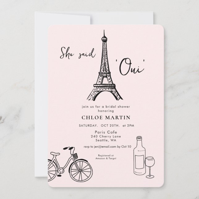 Parisian theme 'She sai Oui' Bridal shower Invitation (Front)
