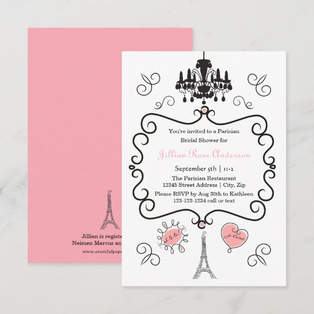 Parisian Themed - 3x5 Bridal Shower Invitation (Front/Back)