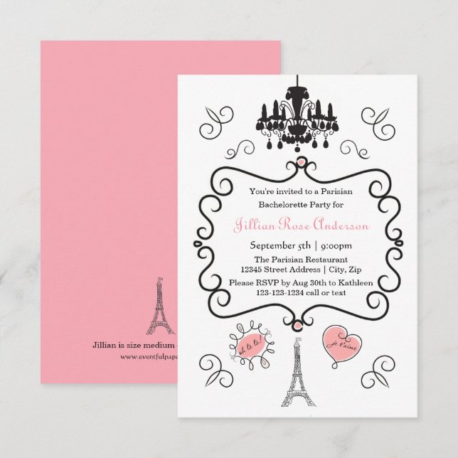 Parisian Themed - 3x5Bachelorette Party Invitation (Front/Back)