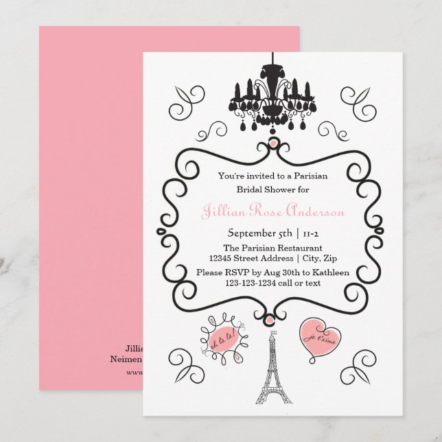 Parisian Themed - Bridal Shower Invitation (Front/Back)