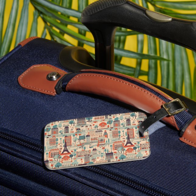 Parisian Vintage Design - beige, red, green  Luggage Tag (Front Insitu 3)