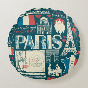 Parisian Vintage: French Republic Elegance Round Cushion