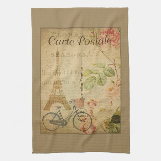 Parisian Vintage With Eiffel Tower Tea Towel (Vertical)