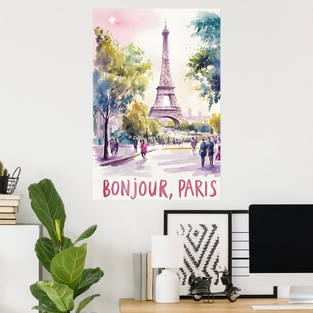 Parisian Watercolor of the Eiffel Tower Poster (Home Office)