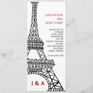 Parisian Wedding Invitation Red Black Eiffel Tower