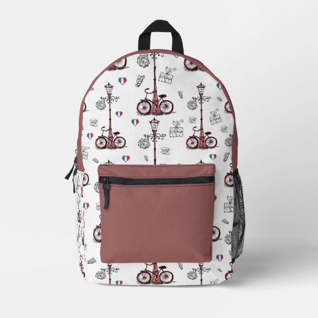 Parisian Whimsy Backpack with Vintage Bicycle (Front)