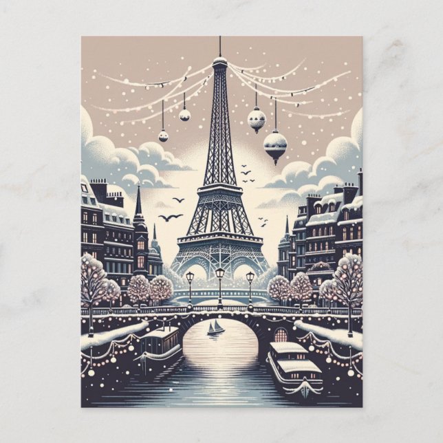 Parisian Winter Elegance - Christmas in the City Holiday Postcard (Front)