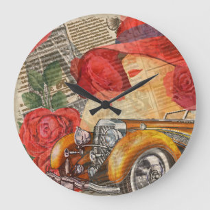 Parisian Woman: Eiffel Tower Retro. Large Clock