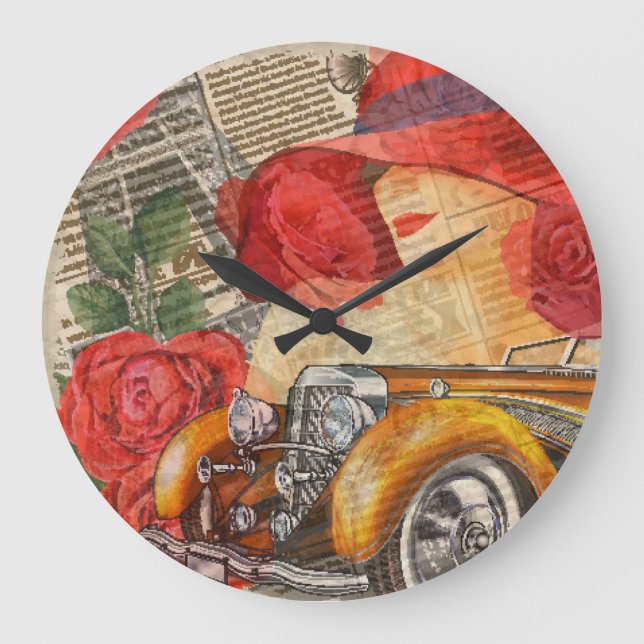 Parisian Woman: Eiffel Tower Retro. Large Clock (Front)