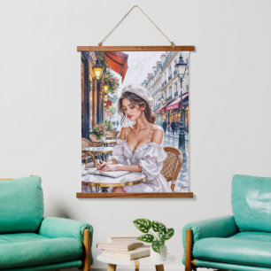 Parisian Women Elegance: Paris Café Street Vibes Hanging Tapestry