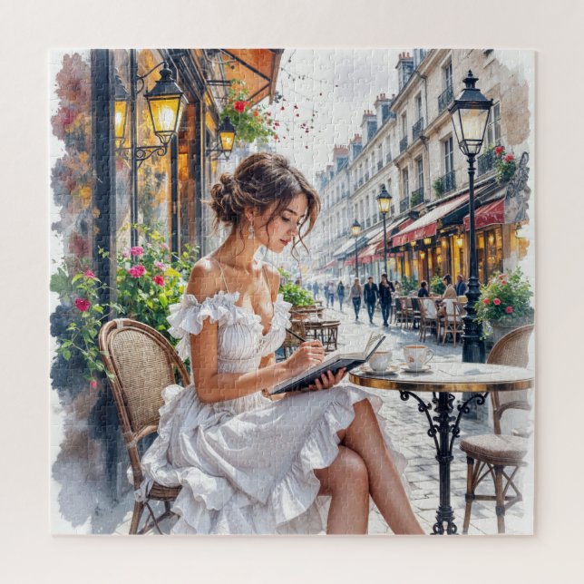 Parisian Women Elegance: Paris Café Street Vibes Jigsaw Puzzle (Vertical)