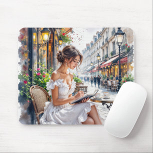 Parisian Women Elegance: Paris Café Street Vibes Mouse Mat