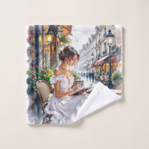 Parisian Women Elegance: Paris Café Street Vibes Wash Cloth