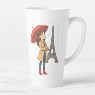 Parisian Wonder" – Dziewczyna z parasolką pod Wież Latte Mug