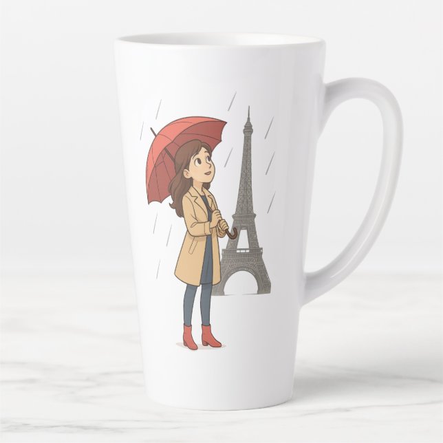 Parisian Wonder" – Dziewczyna z parasolką pod Wież Latte Mug (Right)