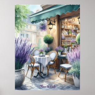 Parisienne Cafe with Lavender Blooms Poster