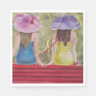 PARK BENCH GIRLFRIENDS MONOGRAM PARTY NAPKIN