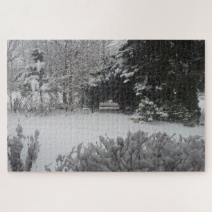 Park Bench in Fresh Snow Jigsaw Puzzle