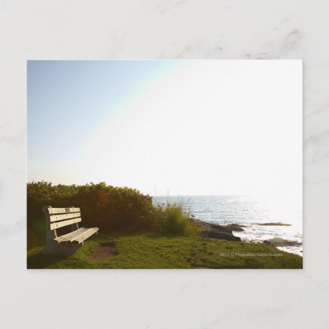 Park bench overlooking Atlantic Ocean Postcard (Front)