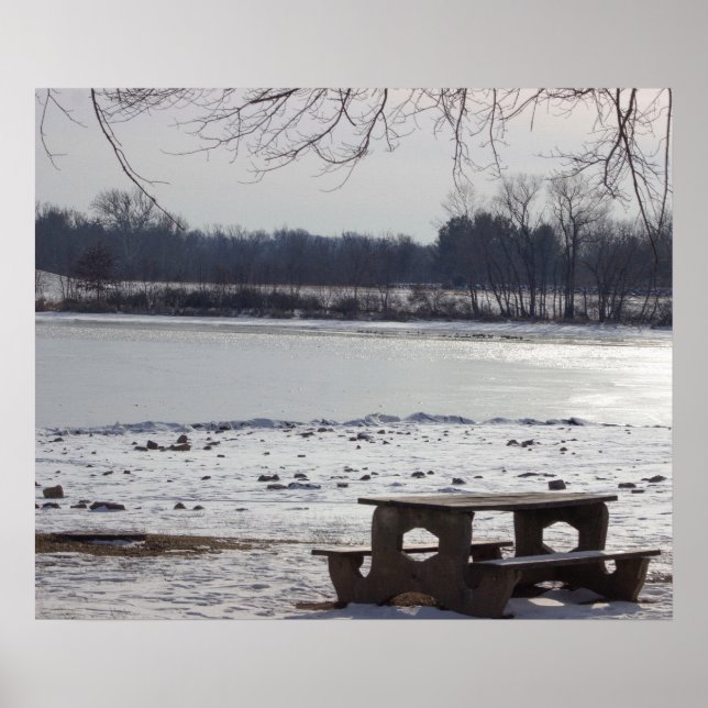 Park Bench with Frozen Creek Poster (Front)