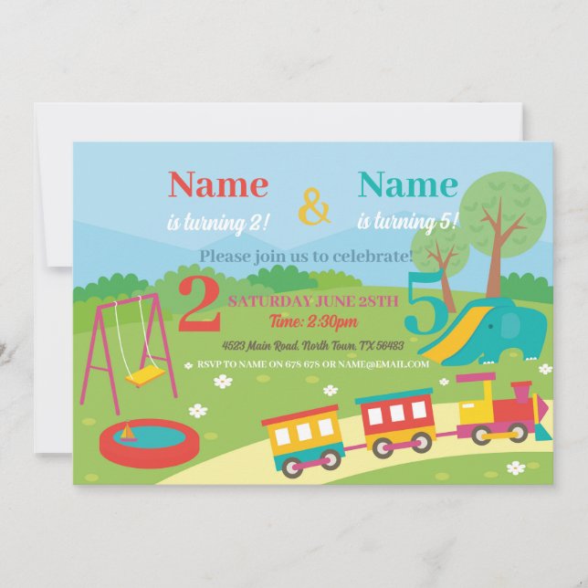 Park Birthday Kids Girls Boys Any Age Joint Party Invitation (Front)