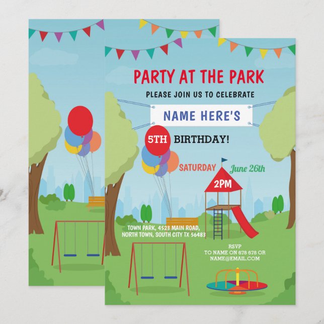Park Birthday Party Slide Swings Outdoor Fun Invitation (Front/Back)