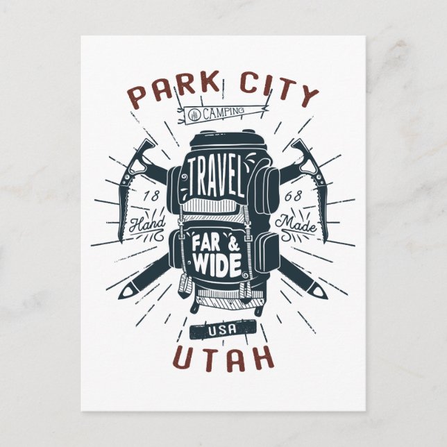 Park City Utah Backpack Gear Retro Travel Postcard (Front)