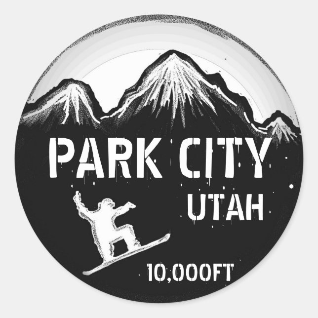 Park City Utah black white snowboard art stickers (Front)
