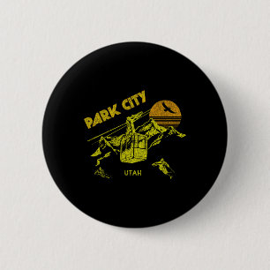 Park City Utah Distressed Retro Skiing Tee 6 Cm Round Badge