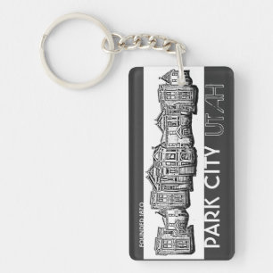 Park City Utah old town buildings grey keychain