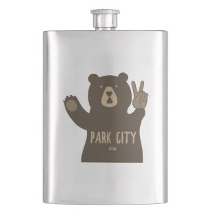 Park City Utah Peace Bear Hip Flask