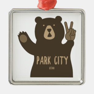 Park City Utah Peace Bear Metal Tree Decoration