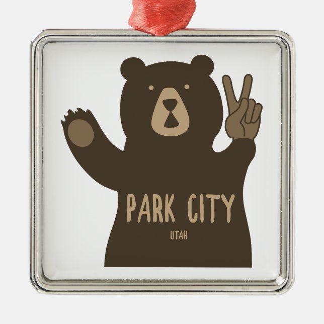 Park City Utah Peace Bear Metal Tree Decoration (Front)