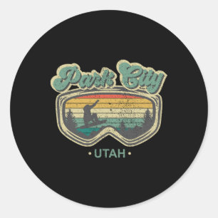 Park City Utah Retro Snowboarding Resort Vacation Classic Round Sticker
