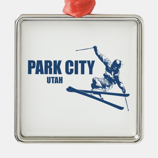 Park City Utah Skier Metal Tree Decoration (Front)