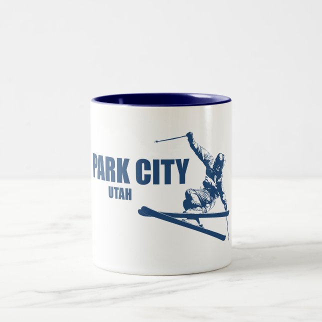 Park City Utah Skier Two-Tone Coffee Mug (Center)