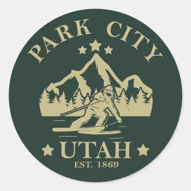 Park City Utah skiing Classic Round Sticker (Front)