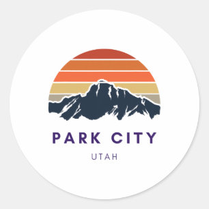 Park City Utah Skiing Snowboarding Hikers Utah Gif Classic Round Sticker