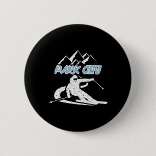 Park City Utah Snow Mountain Skiing Skier Vintage  6 Cm Round Badge