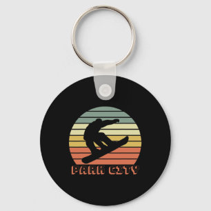 Park City Utah Snowboard Retro Sunset Key Ring