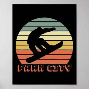 Park City Utah Snowboard Retro Sunset Poster