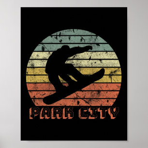 Park City Utah Snowboard Retro Sunset Vintage  Poster