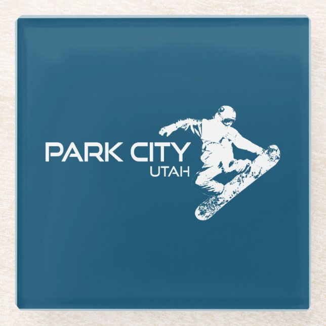 Park City Utah Snowboarder Glass Coaster (Front)