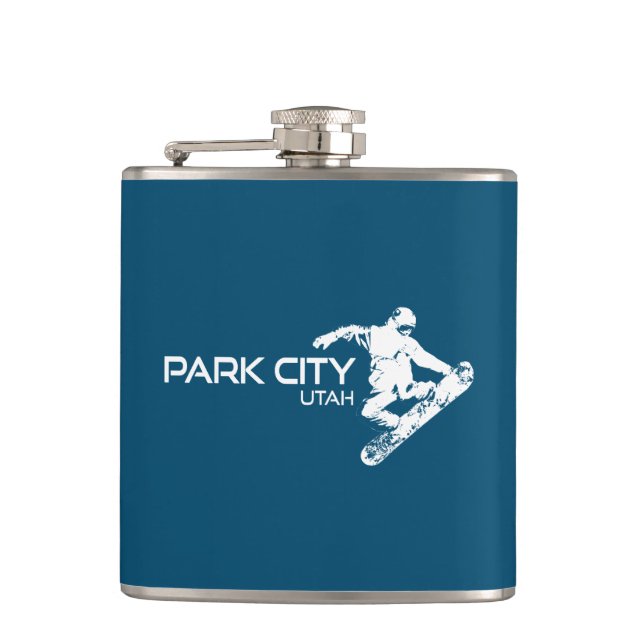 Park City Utah Snowboarder Hip Flask (Front)